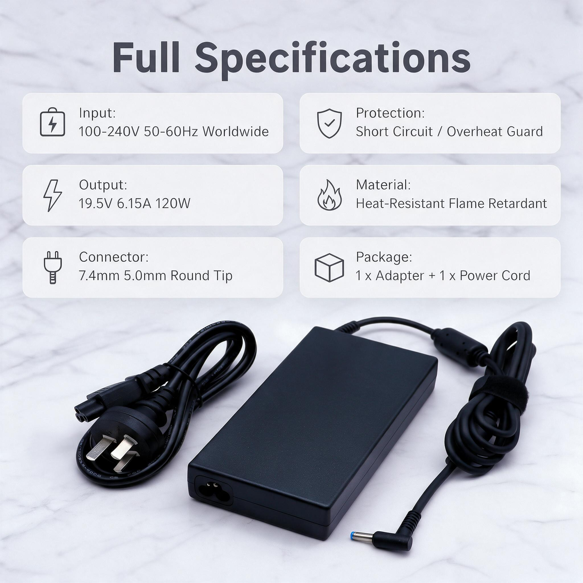 120W Charger Compatible with HP Envy/Pavilion DV8 DV7 DV6 EliteBook/ProBook 8560W 8760W Pavilion 27" All-in-One TouchSmart 600 610 IQ548a ProOne 400 440 460 480 600 ProDesk 600 Desktop