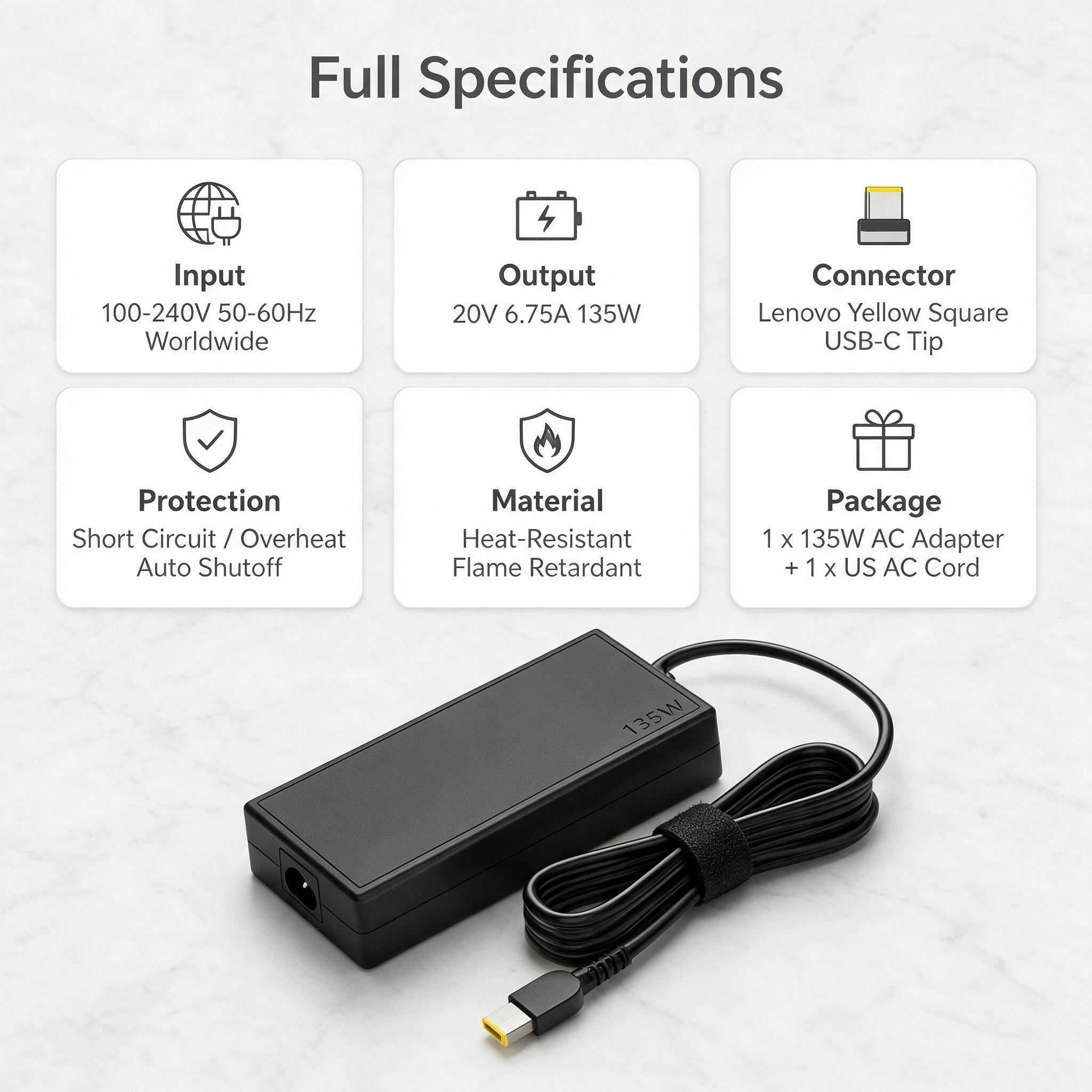 Lenovo - 135W AC Laptop Adapter & Charger - Slim Tip - Compatible with IdeaPad Gaming, Legion, and Other Models - Model Number ADL135NDC3A