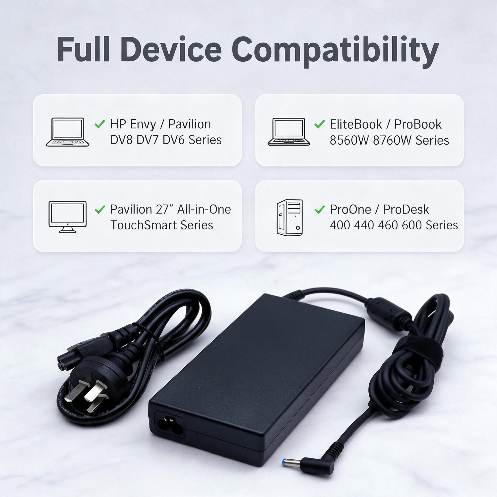 120W Charger Compatible with HP Envy/Pavilion DV8 DV7 DV6 EliteBook/ProBook 8560W 8760W Pavilion 27" All-in-One TouchSmart 600 610 IQ548a ProOne 400 440 460 480 600 ProDesk 600 Desktop