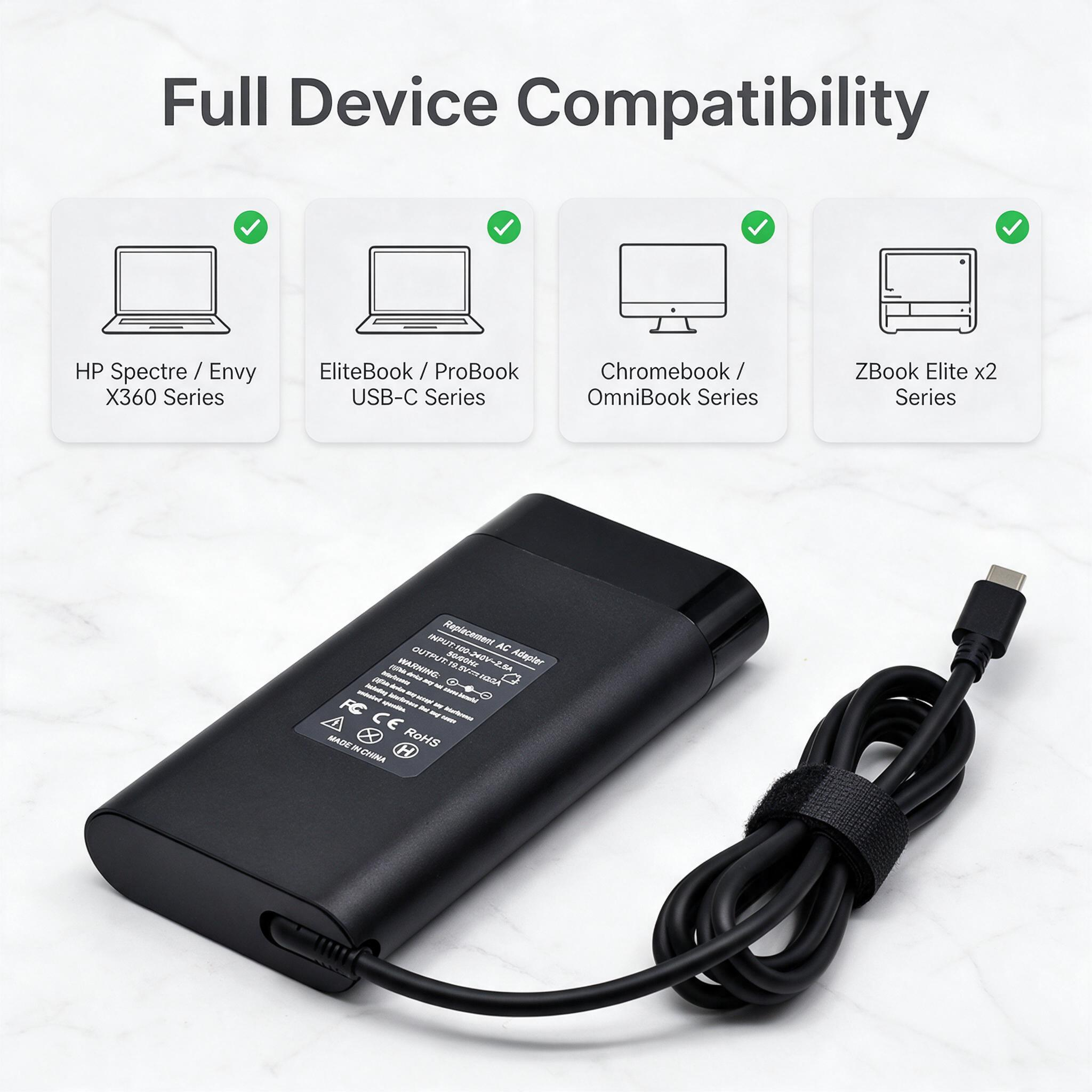 65W USB C Laptop Charger Compatible with HP Spectre x360,Envy,Elitebook x360,Pavilion, Elite x2,Chromebook,Omnibook,Dragonfly,Zbook,ProBook Travel Computer Charger USB Type C AC Power Adapter