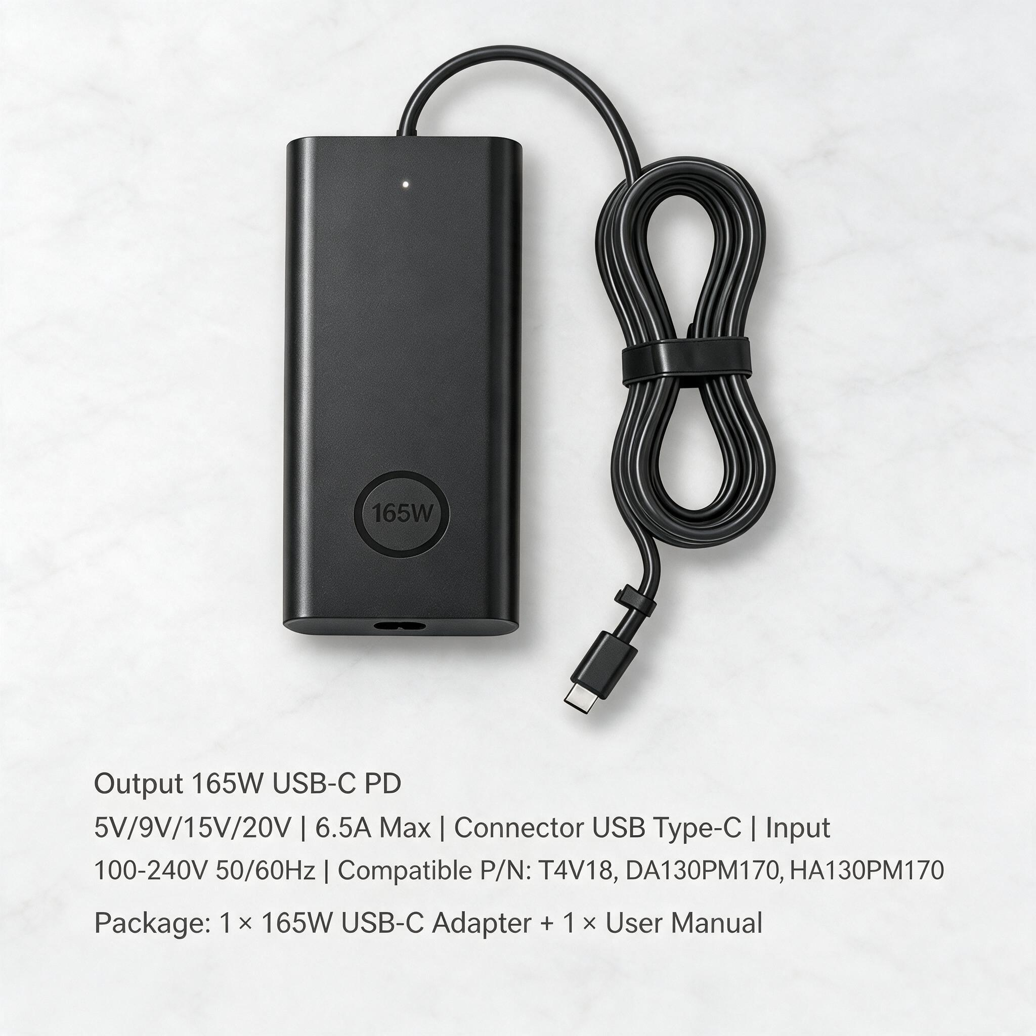 Powvanta 165W USB C Type C Adapter Laptop Charger Compatible with Dell XPS 15 2in1 9575 Precision 5530 2in1 5550 5750 3560 3550 3551 Latitude 7410 7310 7210 9410 9510 9575 5420 5520 5510 Power Cord（副本）